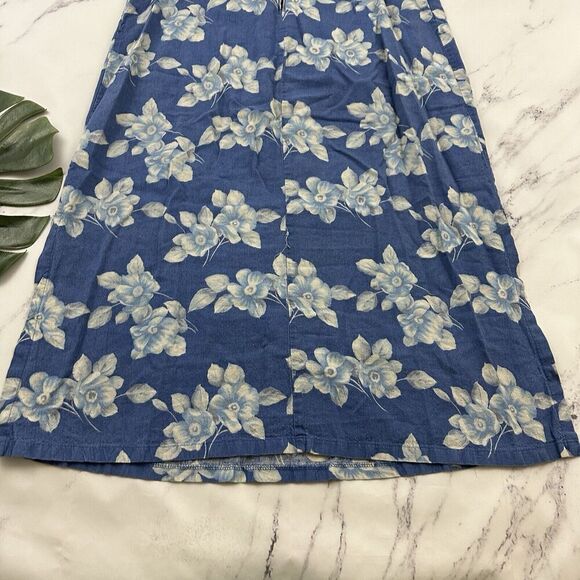 Vintage Studio Womens 90s Maxi Dress Size 16 Blue White Floral Linen Blend - Picture 10 of 10